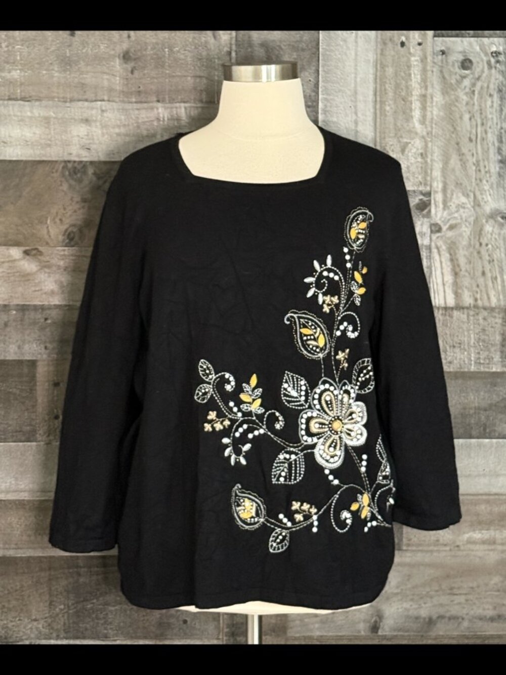 Alfred Dunner black sweater 3Xlarge beaded embroidered sequin floral paisley
